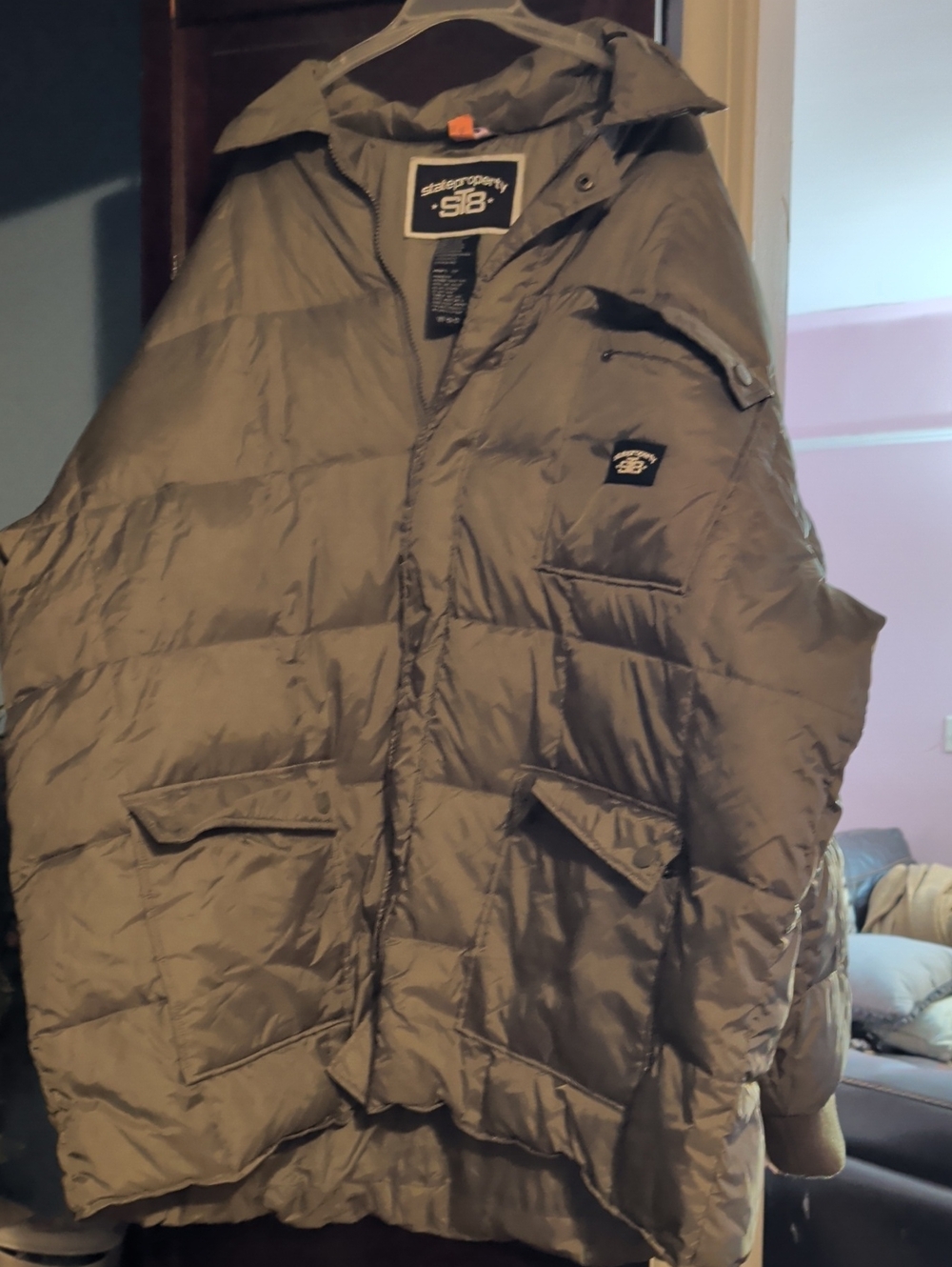 STATE Property Men's Olive Green Quilted Puffer Coat